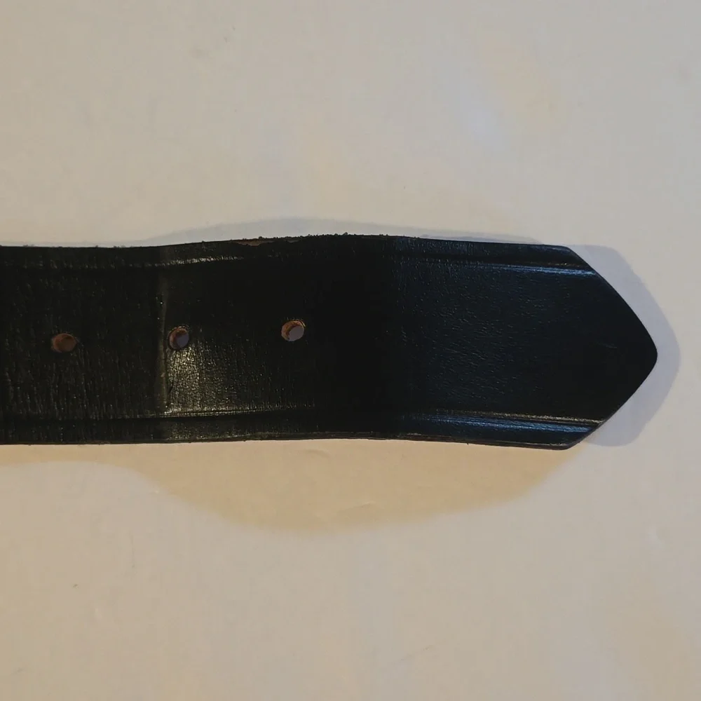 Mens Black leather Government Belt Silver Buckle Sz.L/XL